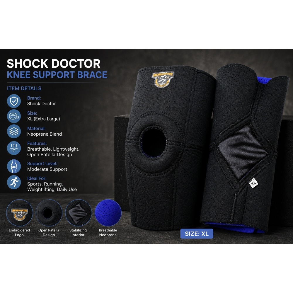 Shock Treatment Reversible Knee Sleeve Open Patella Compression Support Black XL
